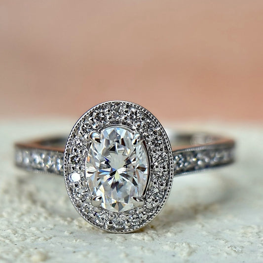 Moissanite Wedding Ring Set, Oval Cut Moissanite Engagement Ring