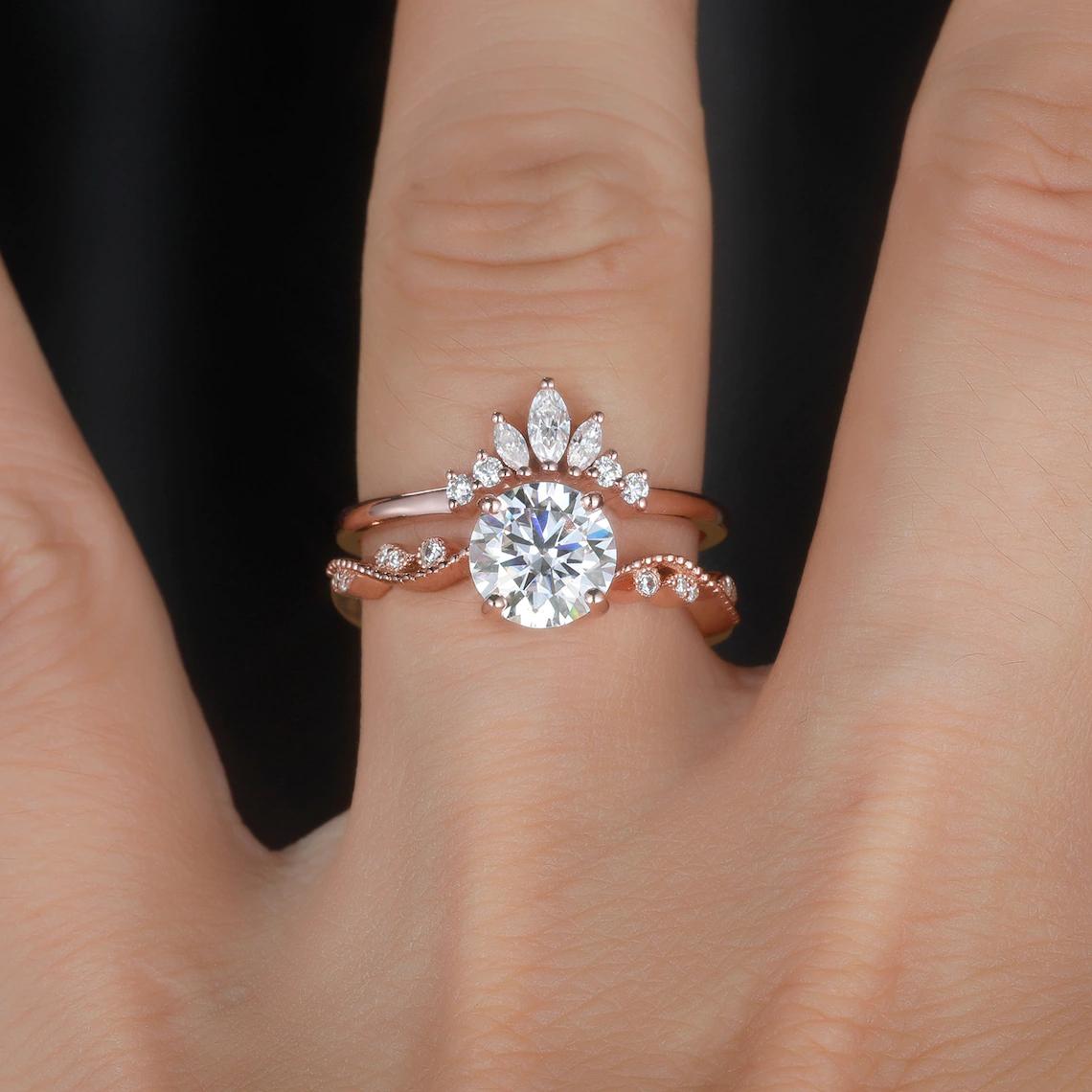 1.25 CT Round Cut Moissanite Ring, Moissanite Bridal Ring Set, 14K Rose Gold Rings, Moissanite Wedding Ring, Promise Ring, Engagement Ring