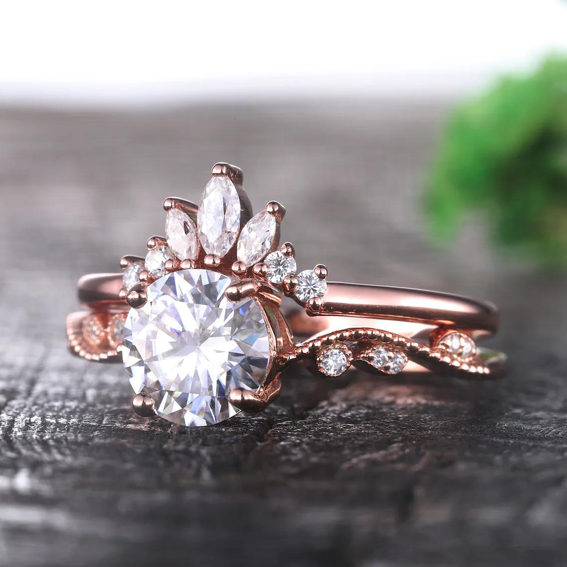 1.25 CT Round Cut Moissanite Ring, Moissanite Bridal Ring Set, 14K Rose Gold Rings, Moissanite Wedding Ring, Promise Ring, Engagement Ring