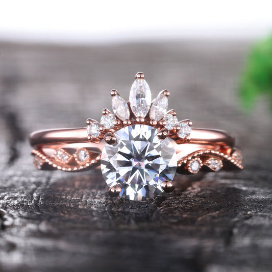1.25 CT Round Cut Moissanite Ring, Moissanite Bridal Ring Set, 14K Rose Gold Rings, Moissanite Wedding Ring, Promise Ring, Engagement Ring